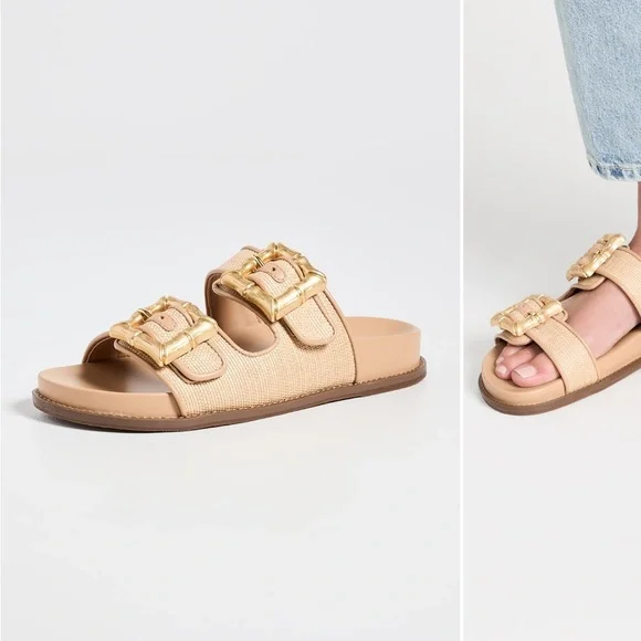 SCHUTZ Enola Natural Sporty Slide Sandals Women's Gold Buckle Sandals Size 8.5 - Picture 9 of 11